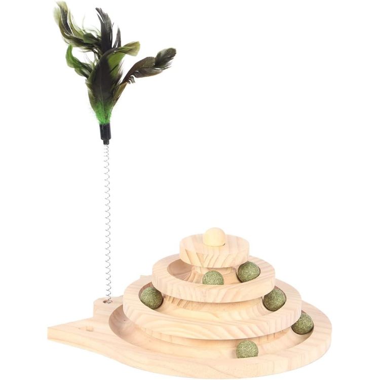 DUVO gato juguete interactivo madera circular 26x26x13,5 cm