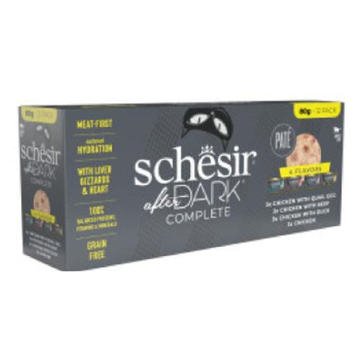 SCHESIR gato adulto After Dark pollo, buey y pato paté 12x80 gr