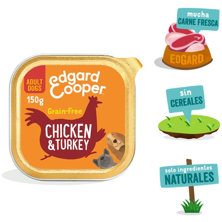 EDGAR&COOPER perro adulto pollo y pavo tarrina 150 gr