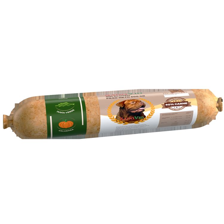 SANOVID perro salchicha pollo, judía verde y calabaza 500 gr