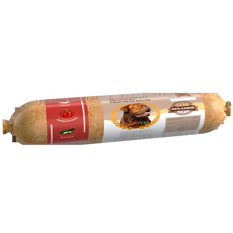 SANOVID perro salchicha pollo, pimiento rojo y batata 500 gr